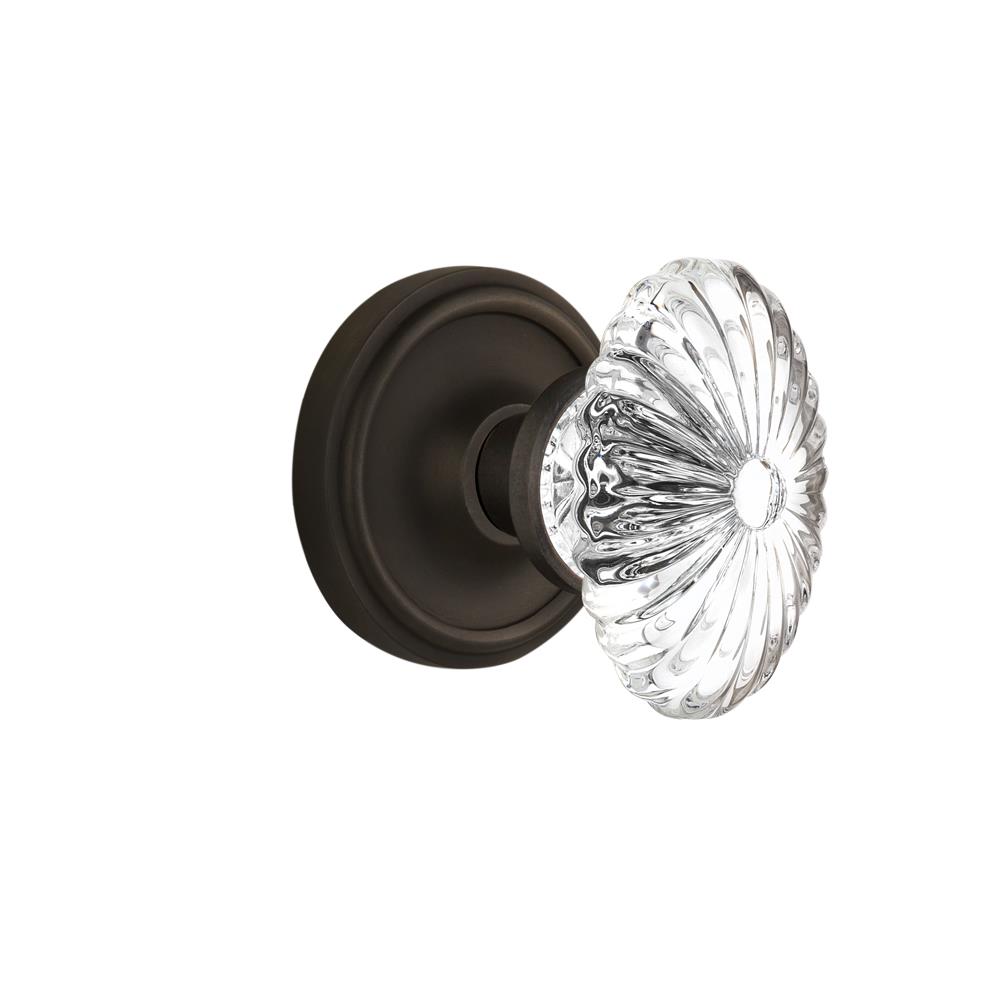 Nostalgic Warehouse CLAOFC Passage Knob Classic Rose with Oval Fluted Crystal Knob in Oil Rubbed Bronze